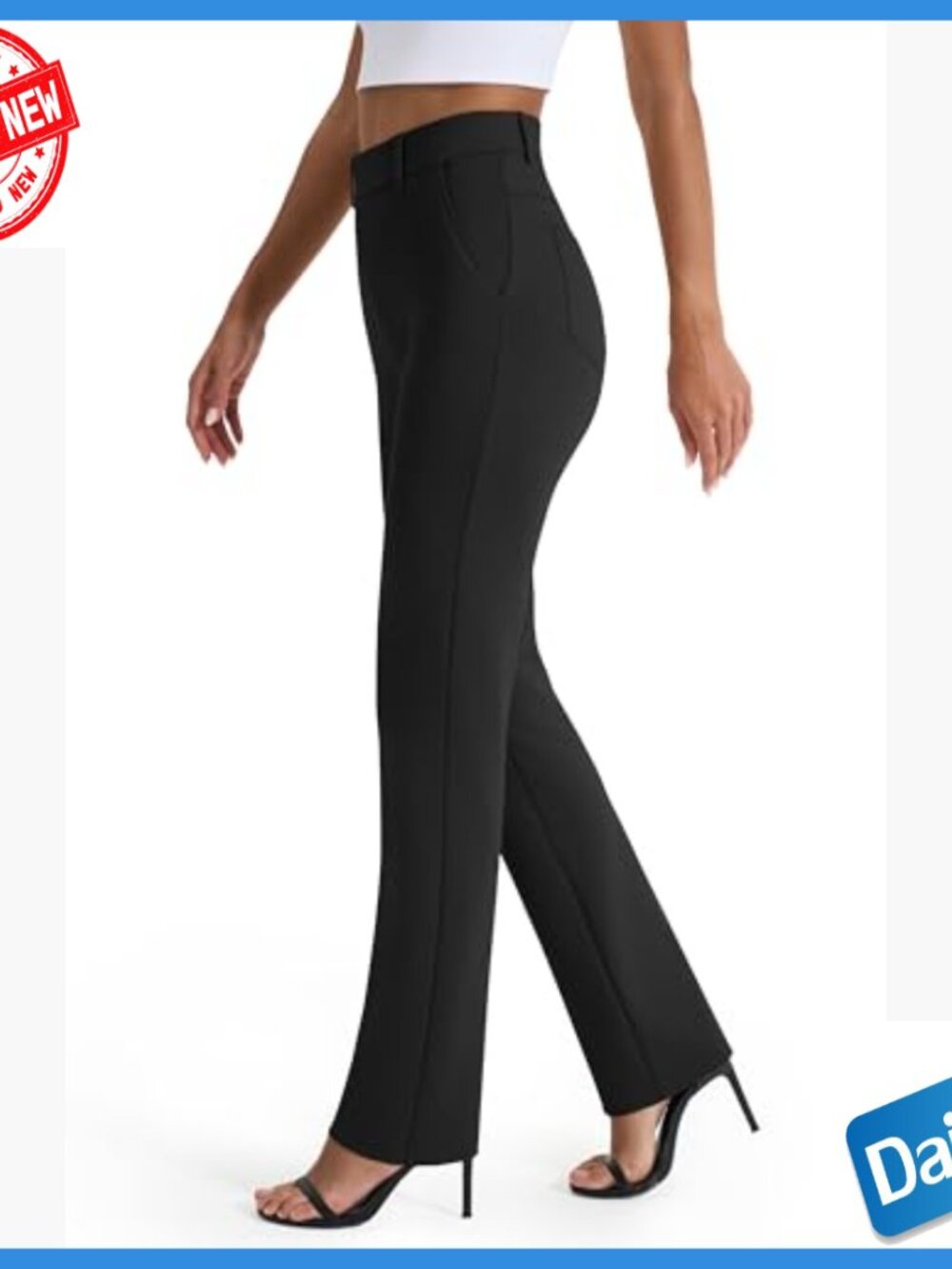 Stretchy Straight Leg Dress Pants with Pockets Business Casual Work Slacks - Picture 2 of 7
